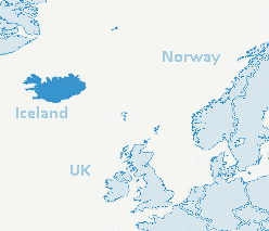 Map of Iceland in Northern Europe
