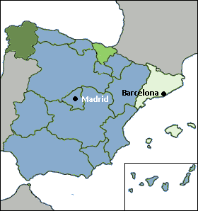 Map of Catalan, Galician and Basque languages in Spain